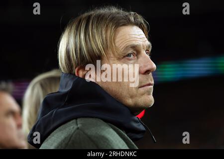 L'entraîneur-chef australien Tony Gustavsson lors du match de demi-finale de la coupe du monde féminine de la FIFA au Stadium Australia, Sydney. Date de la photo : mercredi 16 août 2023. Banque D'Images