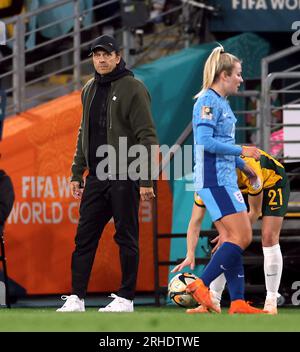 L'entraîneur-chef australien Tony Gustavsson lors du match de demi-finale de la coupe du monde féminine de la FIFA au Stadium Australia, Sydney. Date de la photo : mercredi 16 août 2023. Banque D'Images