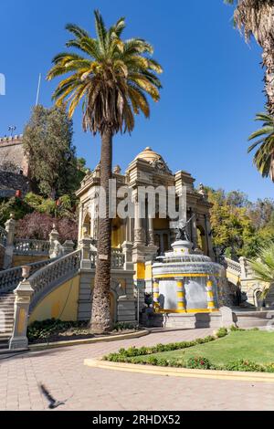 La Fontaine de Neptune sur la terrasse de Neptune sur Cerro Santa Lucia ou Santa Lucia Hill, un parc public à Santiago, Chili. Banque D'Images