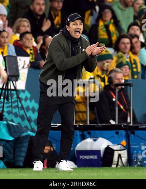 L'entraîneur-chef australien Tony Gustavsson lors du match de demi-finale de la coupe du monde féminine de la FIFA au Stadium Australia, Sydney. Date de la photo : mercredi 16 août 2023. Banque D'Images