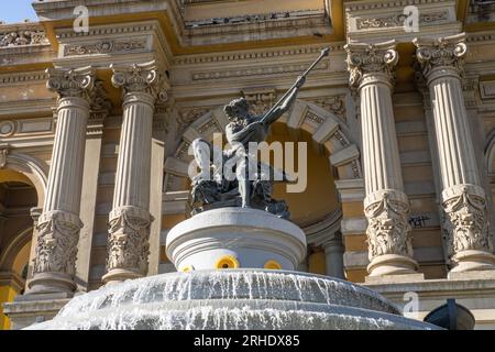 La Fontaine de Neptune sur la terrasse de Neptune sur Cerro Santa Lucia ou Santa Lucia Hill, un parc public à Santiago, Chili. Banque D'Images