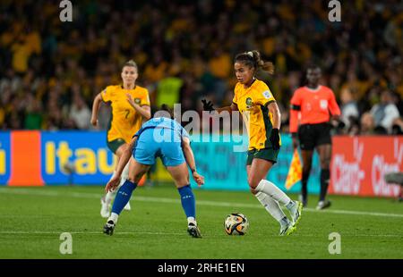 Sydney, Australie. Août 16 2023 : Mary Fowler (Australie) contrôle le ballon pendant un match, à, . Kim Price/CSM Banque D'Images