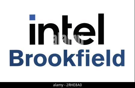 Kiev, Ukraine - 20 septembre 2022 : logos des sociétés Intel et Brookfield sur fond blanc, imprimés sur papier. Intel et Brookfield vont investir jusqu'en 3 Banque D'Images