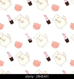 mignon chat utilise kawaii korean cosmetics seamless rollerball face. vecteur illu Illustration de Vecteur