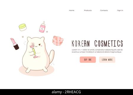 web bannières concept site web cosmétiques coréens mignon kawaii . Illustration vectorielle Illustration de Vecteur