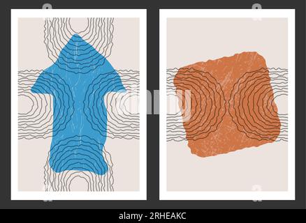 Un ensemble de peintures abstraites pour l'intérieur. Découvrez des peintures pour la décoration murale, le design d'intérieur, les imprimés et les idées créatives Illustration de Vecteur