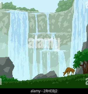 pixel art de la nature de falaise de cascade Illustration de Vecteur
