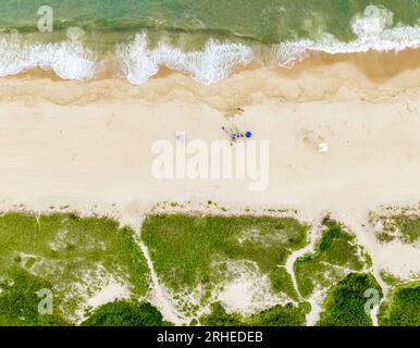 Vue aérienne d'une plage de Kirks à Montauk, NY Banque D'Images