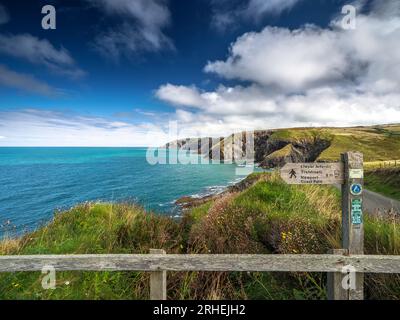 Vue sur la baie de Ceibwr depuis le sentier côtier du Pembrokeshire, Pembrokeshire, pays de Galles. Banque D'Images