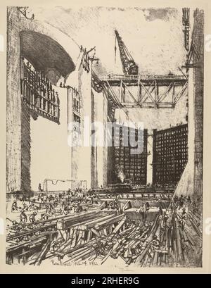 Pose du plancher de Pedro Miguel Lock 1912 par Joseph Pennell Banque D'Images