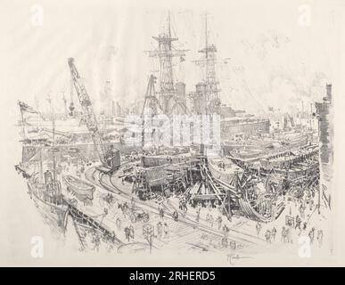 Building Submarine Chasers 1917 par Joseph Pennell Banque D'Images