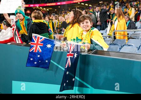 Sydney, Australie. 16 août 2023. Sydney, Australie, 16 août 2023 : fan de l'Australie lors du match de demi-finale de la coupe du monde féminine de la FIFA 2023 entre l'Australie et l'Angleterre au Stadium Australia à Sydney, Australie. (Daniela Porcelli/SPP) crédit : SPP Sport Press photo. /Alamy Live News Banque D'Images