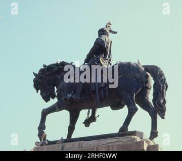 ESCULTURA ECUESTRE DE JAIME I EL CONQUISTADOR - SIGLO XIX AUTEUR : AGAPITO VALLMITJANA BARBANY (1833-1905). Emplacement : EXTÉRIEUR. Valencia. ESPAGNE. JACQUES IER D'ARAGON. JAIME II DE VALENCIA. JAIME IER D'ARAGON EL CONQUISTADOR (1208-76) Banque D'Images