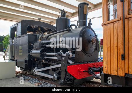 Exposition de locomotives anciennes à la gare centrale de Monistrol et au train à crémaillère Cremallera de Montserrat. Monistrol de Montserrat, Espagne Banque D'Images