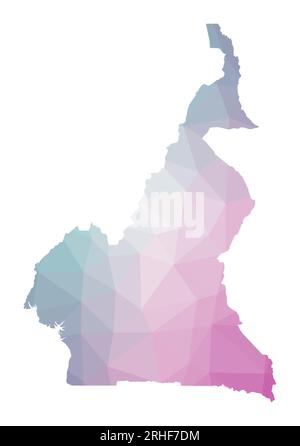 Carte polygonale du Cameroun. Illustration géométrique du pays aux couleurs améthystes émeraude. Carte du Cameroun en style poly bas. Technologie, Internet, net Illustration de Vecteur