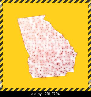 Géorgie fermée - signe de danger de virus. Icône de verrouillage de l'état des États-Unis. Bordure rayée noire autour de la carte avec concept de propagation de virus. Illustration vectorielle. Illustration de Vecteur