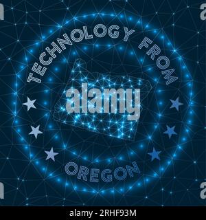 Technologie de l'Oregon. Badge géométrique futuriste de l'état américain. Concept technologique. Logo rond Oregon. Illustration vectorielle. Illustration de Vecteur