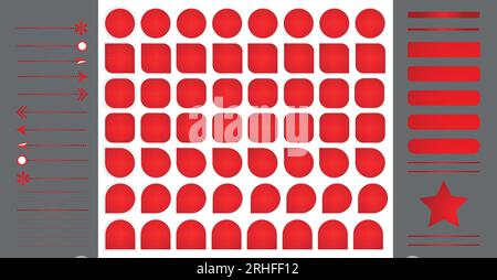 L'autocollant d'étiquette façonne la collection de vecteurs d'emballage de produits. Jeu de balises de dégradé rouge. Bannières rouges, texte d'espace de copie et numéros. Modèle de prix rouge. Illustration de Vecteur