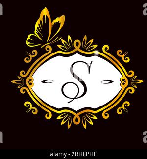 Cadre doré avec un papillon. Illustration vectorielle Illustration de Vecteur