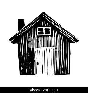 Illustration d'impression de bloc de cabane de plage fantaisiste pour le concept de voyage tropical. Vector maison côtière stylisée pour les vacances. Illustration de Vecteur