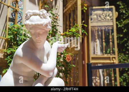 Château de Hearst, Californie, États-Unis - 27 avril 2017- Château de William R. Hearst. San Simeon California State Historical Monument. Sculptures blanches grecques et romaines. Statue de marbre sur le terrain du château de Hearst Banque D'Images