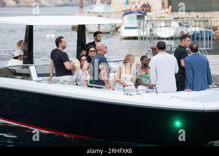 Dubrovnik, Croatie. 16 août 2023. Jeff Bezos, Lauren Sanchez, Katy Perry, Orlando Bloom et Usher viennent dans la vieille ville de Dubrovnik par bateau, à Dubrovnik, Croatie le 16 août 2023. Photo : Grgo Jelavic/PIXSELL crédit : Pixsell/Alamy Live News Banque D'Images
