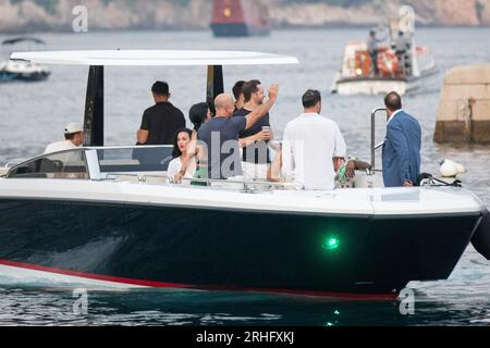 Dubrovnik, Croatie. 16 août 2023. Jeff Bezos, Lauren Sanchez, Katy Perry, Orlando Bloom et Usher viennent dans la vieille ville de Dubrovnik par bateau, à Dubrovnik, Croatie le 16 août 2023. Photo : Grgo Jelavic/PIXSELL crédit : Pixsell/Alamy Live News Banque D'Images