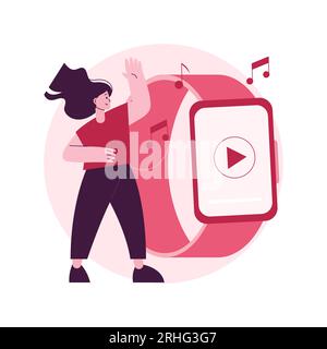 Montre intelligente comme lecteur multimédia portable illustration vectorielle abstraite.Musique portable, contrôle multimédia sans fil, applications multimédia mobiles, lecture audio-vidéo compacte prennent en charge la métaphore abstraite. Illustration de Vecteur