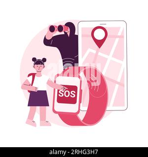 Illustration du vecteur de concept abstrait du bouton d'urgence personnel.Bouton GPS SOS intégré, solution de sécurité personnelle, appareil portable, soin de vos enfants et métaphore abstraite de la vie des aînés. Illustration de Vecteur