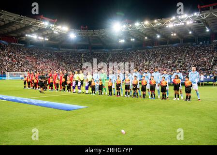 Pirée, Grèce. 17 août 2023. Vue générale du stade Georgios Karaiskakis lors du match de la finale de la Super coupe UEFA 2023 entre Manchester City et Sevilla FC au Stadio Georgios Karaiskakis au Pirée, Grèce, le 16 août 2023 (photo Andrew SURMA/ crédit : SIPA USA/Alamy Live News Banque D'Images