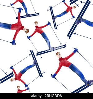 Pattern sans couture aquarelle avec skieurs. Banque D'Images