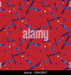 Pattern sans couture aquarelle avec skieurs. Banque D'Images