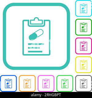Prescription médicale contour des icônes plates de couleur vive dans les bordures incurvées sur fond blanc Illustration de Vecteur