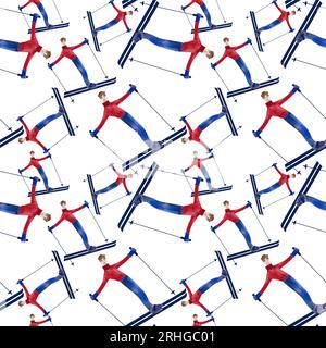Pattern sans couture aquarelle avec skieurs. Banque D'Images