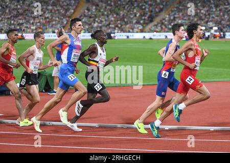 Jakob Ingebrigtsen (Norvège), Mohamed Katir (Espagne), Isaac Kimeli (Belgique), Elzan Bibic (Serbie). 5000m. Championnats d'Europe Munich 2022 Banque D'Images