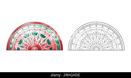 Feuille de travail avec verre d'église teinté dans des couleurs dégradés rouges. Illustration de Vecteur