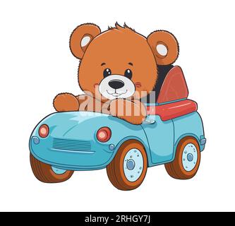Mignon Teddy Bear garçon conduisant le vecteur de voiture isolé. Illustration de Vecteur