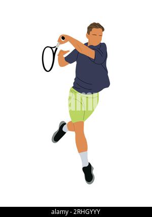 Jeune sportif grand joueur de tennis vecteur sur blanc.