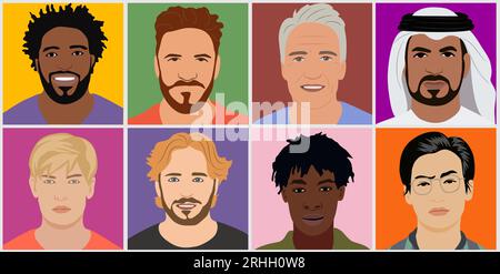 Ensemble d'avatars multiethniques multiraciaux hommes vecteur. Illustration de Vecteur