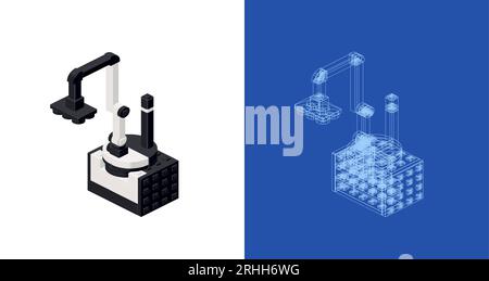 Concept avec chargeur de robot industriel dans le style isométrique pour l'impression et la décoration. Illustration vectorielle. Illustration de Vecteur