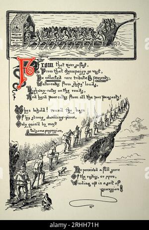 Page du Chevalier et du Dragon de Thomas Hood, mythologie fantastique, illustré par Ernest Maurice Jessop Banque D'Images