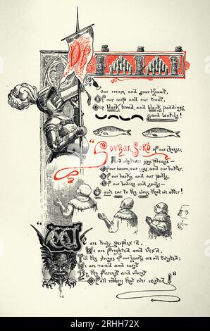 Page du Chevalier et du Dragon de Thomas Hood, mythologie fantastique, Chevalier, gargouille, illustré par Ernest Maurice Jessop Banque D'Images