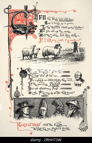 Page du Chevalier et du Dragon de Thomas Hood, mythologie fantastique, illustré par Ernest Maurice Jessop Banque D'Images