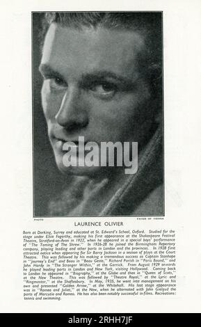 Page intérieure du programme avec portrait de LAURENCE OLIVIER par FAYER de Vienne apparaissant avec RALPH RICHARDSON et KAY HAMMOND dans BEES ON THE BOAT DECK A farce Tragedy in Two Acts de J.B. PRIESTLEY produit par Laurence Olivier et Ralph Richardson au Lyric Theatre, Shaftesbury Avenue Londres en mai 1936 Banque D'Images