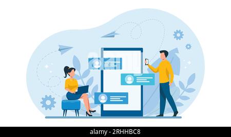 Concept de conception d'illustration d'entreprise. Vecteur de gens d'affaires travaillant en collaboration en utilisant le réseau social pour communiquer Illustration de Vecteur
