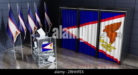 Samoa américaines - bureaux de vote et urnes - concept d'élection - illustration 3D. Banque D'Images