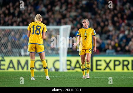 15 2023 août : Jonna Andersson (Suède) fait des gestes lors d'un match de demi-finale de la coupe du monde féminine de la FIFA, Japon contre Espagne, à Eden Park, Auckland, Nouvelle-Zélande. Kim Price/CSM Banque D'Images