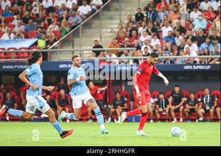 Pirée, Lombardie, Grèce. 16 août 2023. 15 FR-NESYRI du Sevilla FC lors du match de Super coupe de l'UEFA entre Manchester City et le Sevilla FC au Georgios Karaiskakis Stadium le 16 août 2023, au Pirée, Grèce. (Image de crédit : © Stefanos Kyriazis/ZUMA Press Wire) USAGE ÉDITORIAL SEULEMENT! Non destiné à UN USAGE commercial ! Banque D'Images