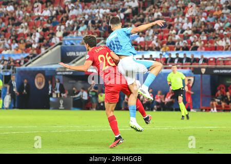 Pirée, Lombardie, Grèce. 16 août 2023. 24 JOSKO GVARDIOL de Manchester City lors du match de Super coupe de l'UEFA entre Manchester City et Sevilla FC au Georgios Karaiskakis Stadium le 16 août 2023, au Pirée, Grèce. (Image de crédit : © Stefanos Kyriazis/ZUMA Press Wire) USAGE ÉDITORIAL SEULEMENT! Non destiné à UN USAGE commercial ! Banque D'Images