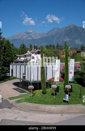 Mearno, Italie - 11 août 2023 : vue de l'entrée des jardins Trauttmansdorff à Merano - Sud Tyrol - Italie Banque D'Images